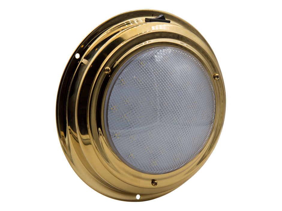 7" Round Brass Interior Dome Light with On/Off… Heavy Duty Lighting