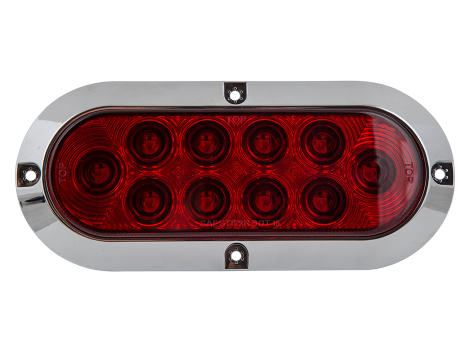 24029 Set of 2 Surface Mount Red 6 Oval 10 LED Trailer Truck Stop/Turn/Tail Light w/Chrome Trim 
